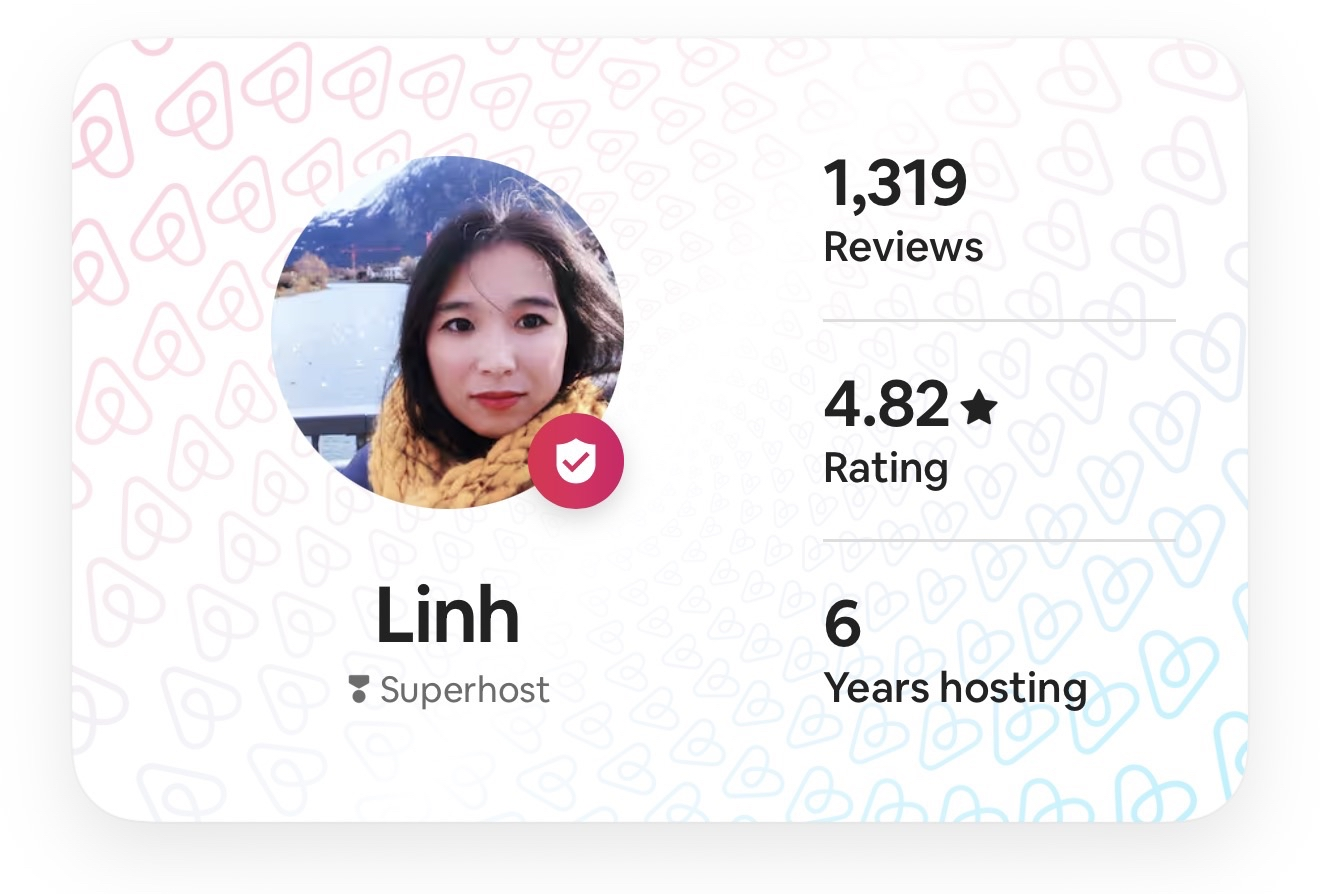 Airbnb profile của Linh với 6 năm hosting, review và rating thực tế
