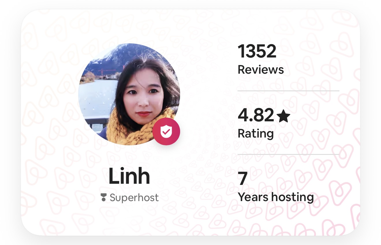 Airbnb profile của Linh với 7 năm hosting, review và rating thực tế
